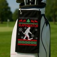 Ugly Christmas Sweater Hockey Sasquatch Golf Towel thumb 2