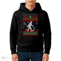 Ugly Christmas Sweater Hockey Sasquatch Kids Hoodie thumb 4