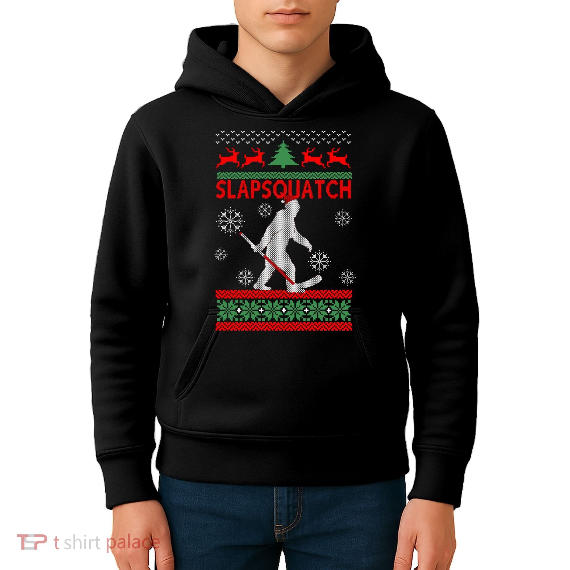 Ugly Christmas Sweater Hockey Sasquatch Kids Hoodie