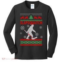 Ugly Christmas Sweater Hockey Sasquatch Kids Long Sleeve Shirt thumb 0