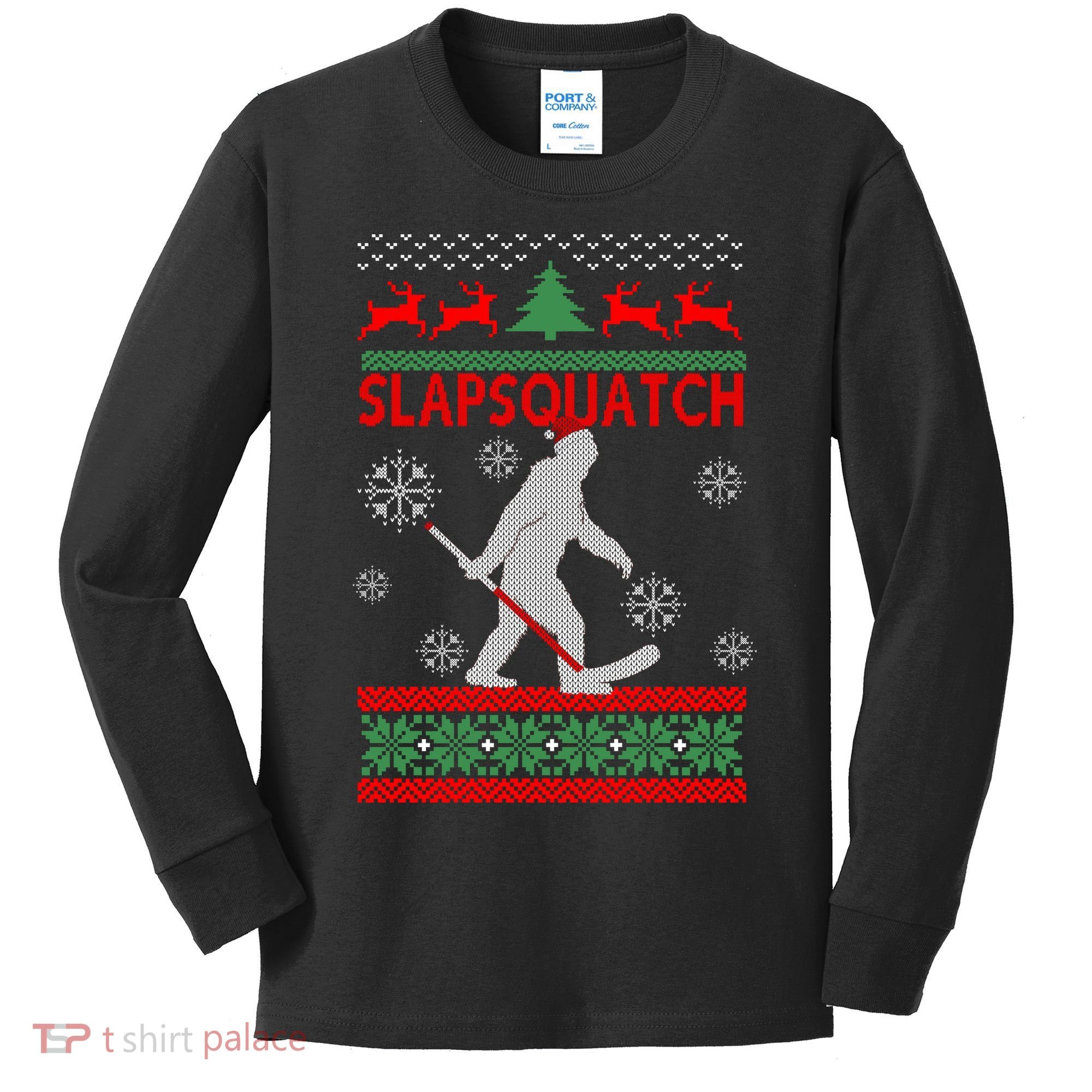 Ugly Christmas Sweater Hockey Sasquatch Kids Long Sleeve Shirt