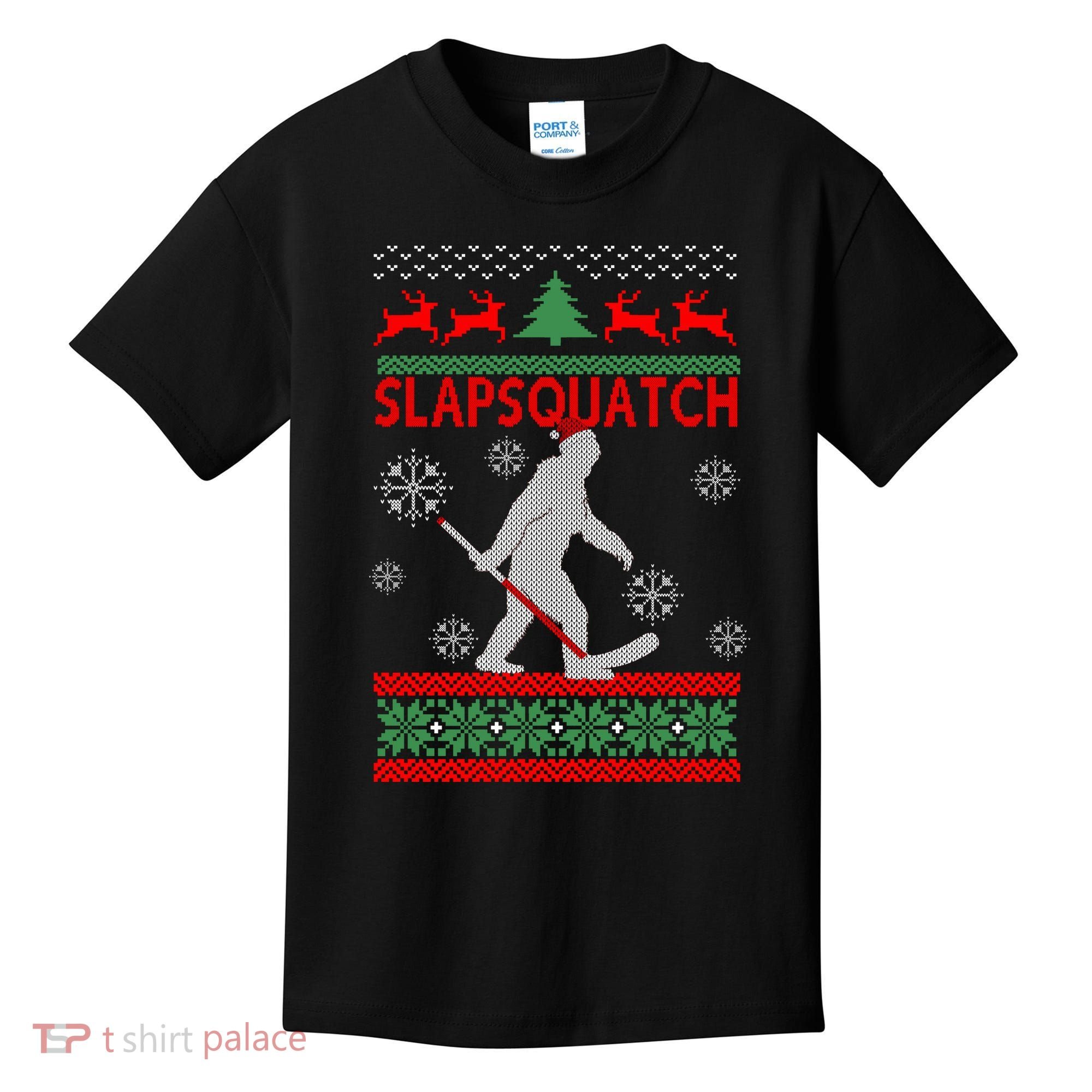 Ugly Christmas Sweater Hockey Sasquatch Kids T-Shirt