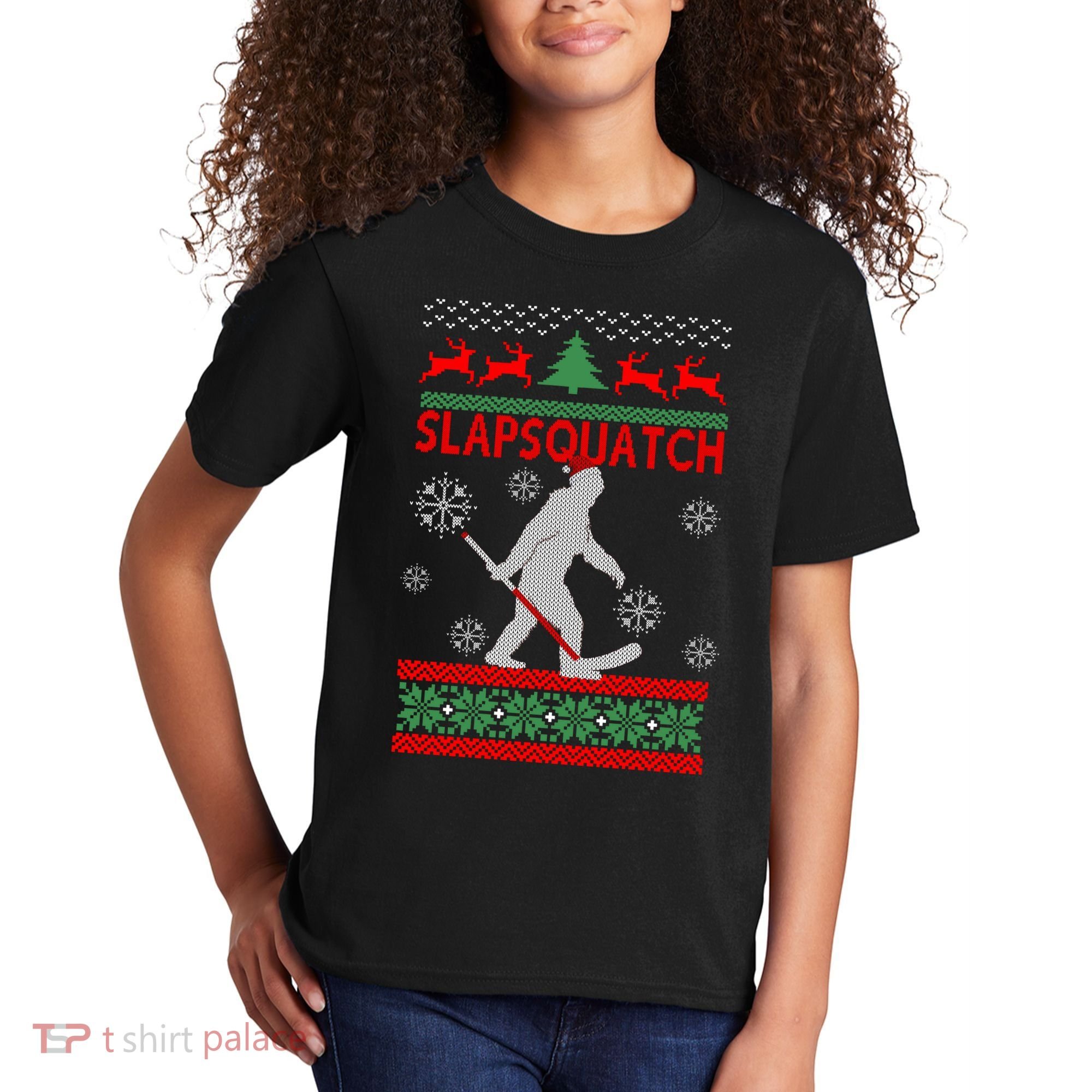 Ugly Christmas Sweater Hockey Sasquatch Kids T-Shirt