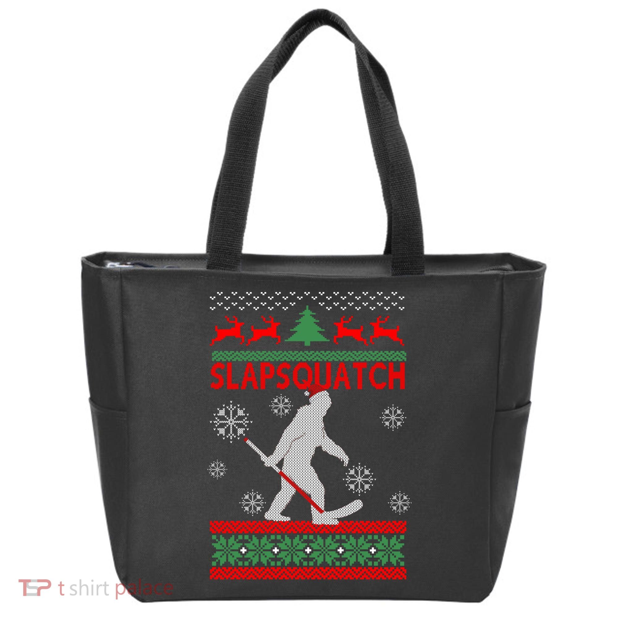 Ugly Christmas Sweater Hockey Sasquatch Tote Bag
