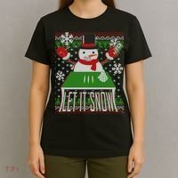 Ugly Christmas Sweater Let It Snow Frosty Snowman On Drugs T-Shirt thumb 4