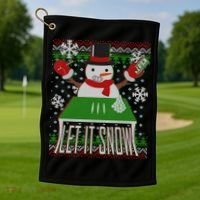 Ugly Christmas Sweater Let It Snow Frosty Snowman On Drugs Golf Towel thumb 1