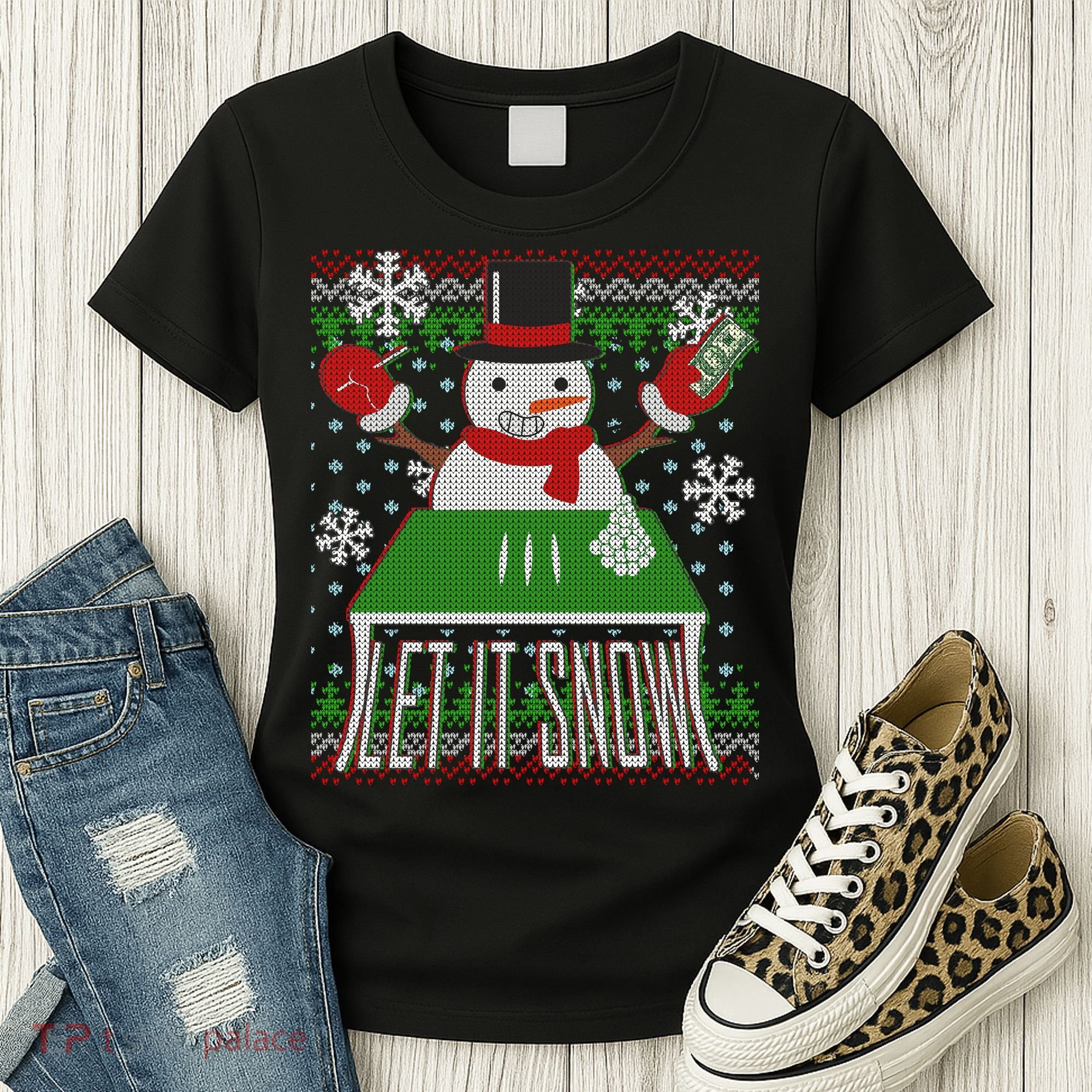Ugly Christmas Sweater Let It Snow Frosty Snowman On Drugs Women's T-Shirt