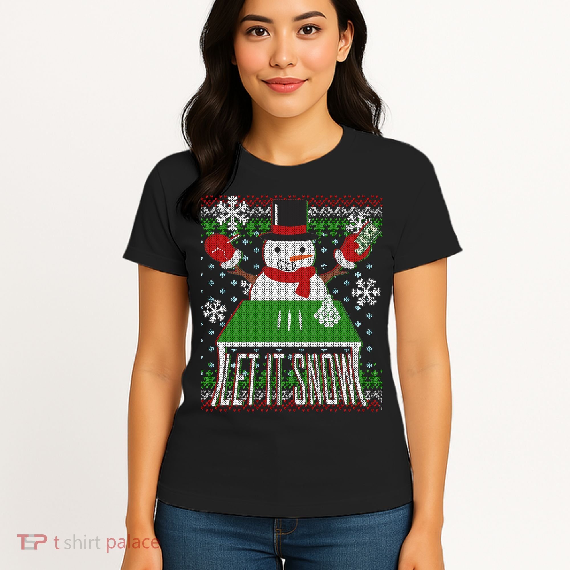Ugly Christmas Sweater Let It Snow Frosty Snowman On Drugs Women's T-Shirt