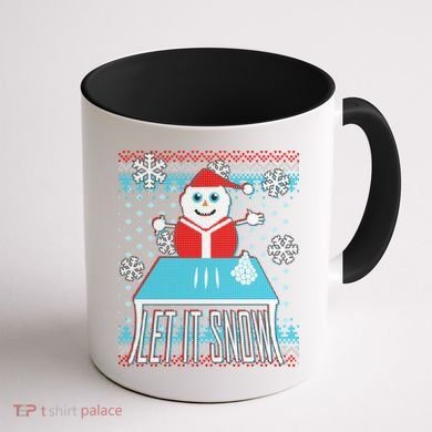 Ugly Christmas Sweater Let It Snow Santa Snowman Coffee Mug back