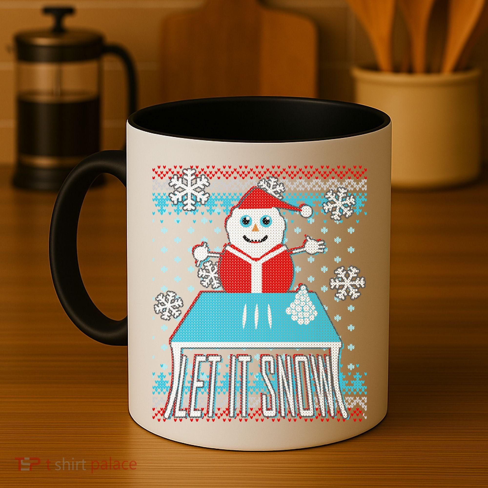 Ugly Christmas Sweater Let It Snow Santa Snowman Coffee Mug