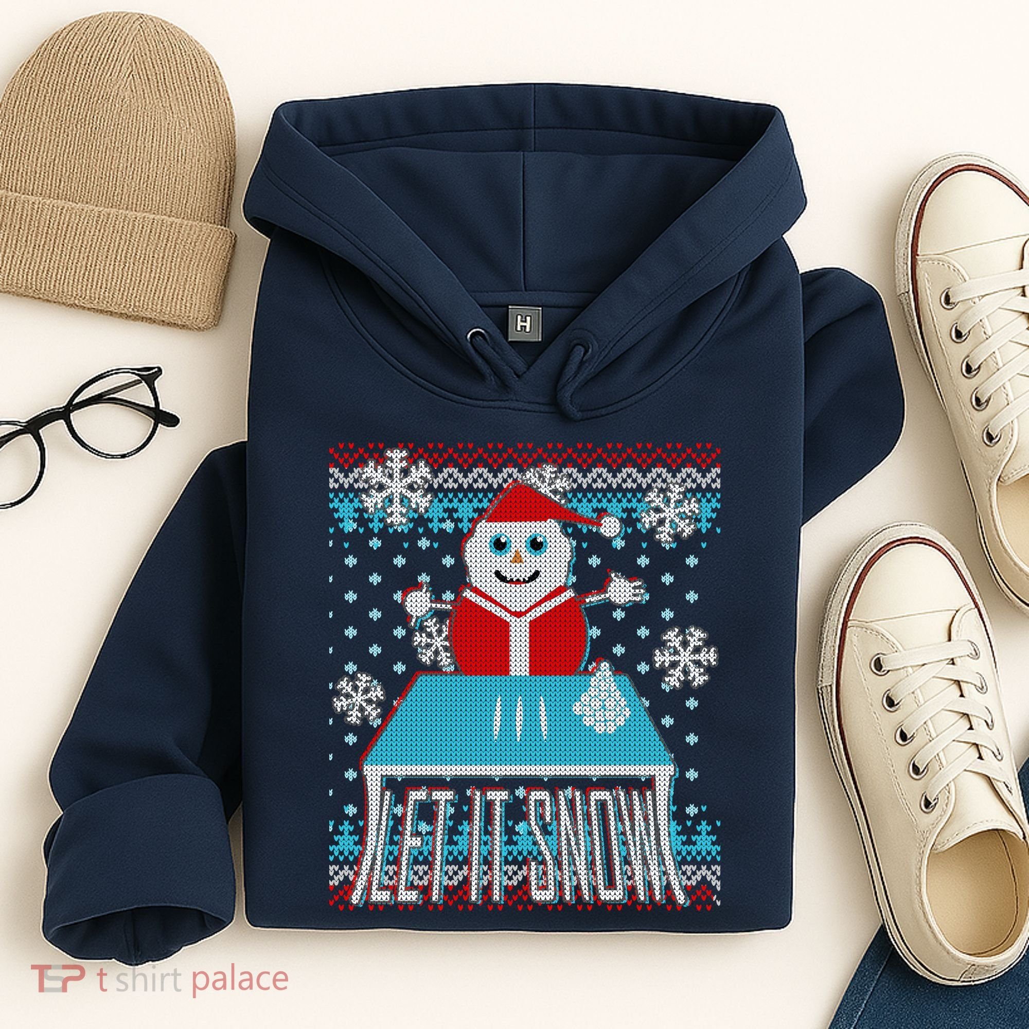 Ugly Christmas Sweater Let It Snow Santa Snowman Hoodie