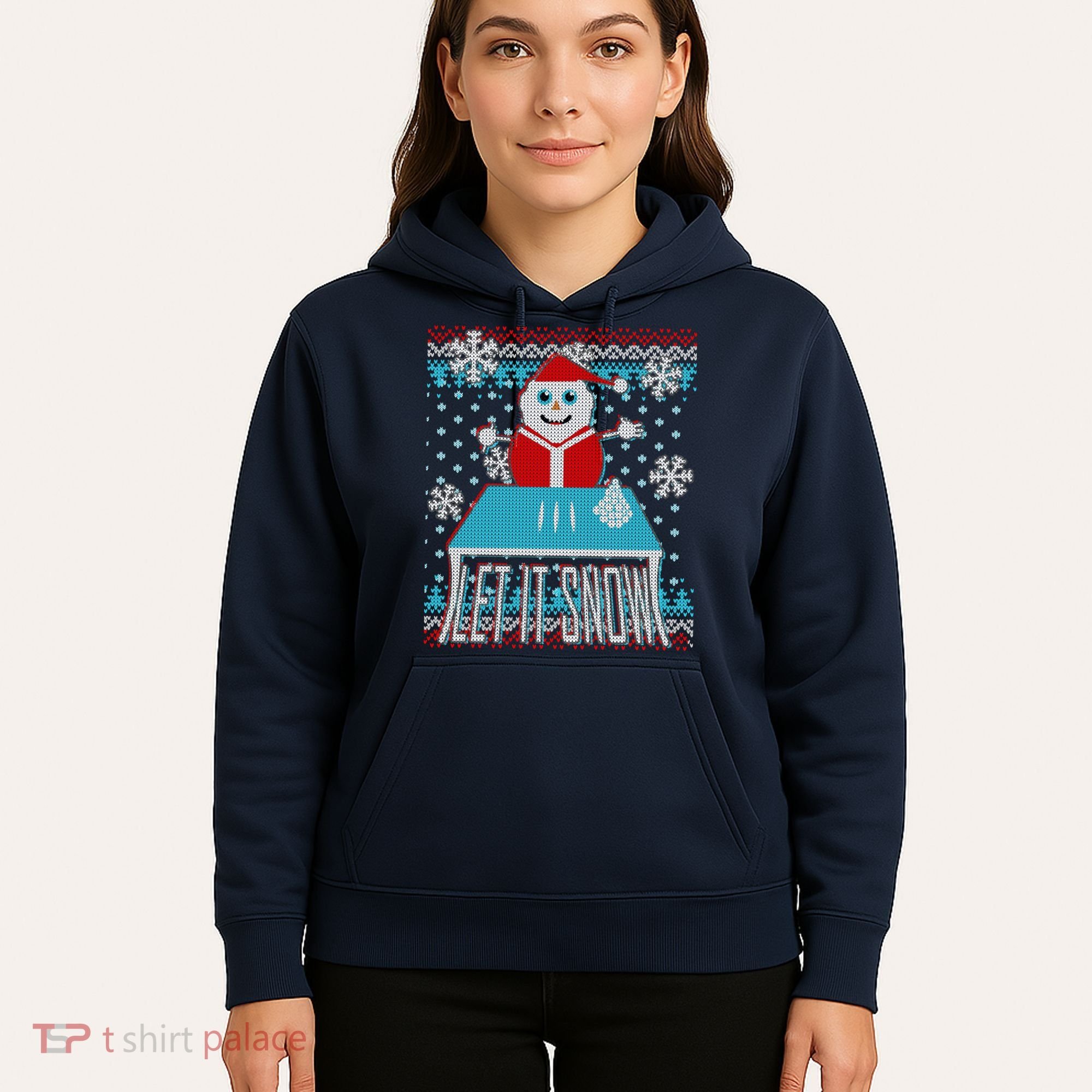 Ugly Christmas Sweater Let It Snow Santa Snowman Hoodie