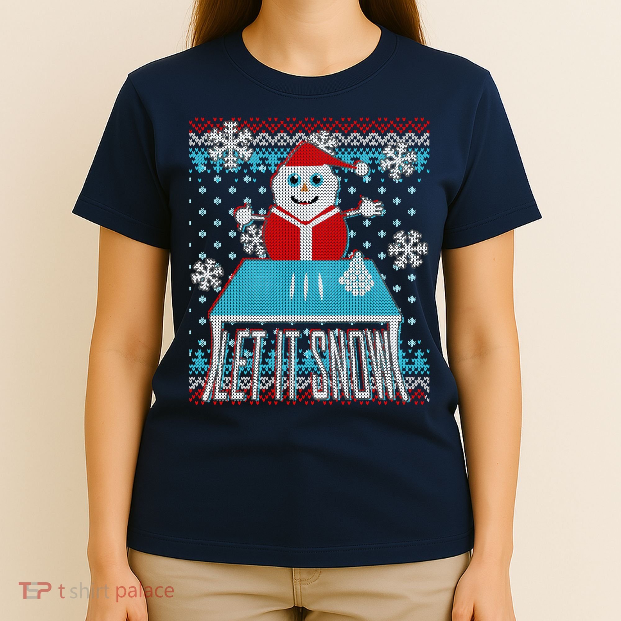Ugly Christmas Sweater Let It Snow Santa Snowman T-Shirt