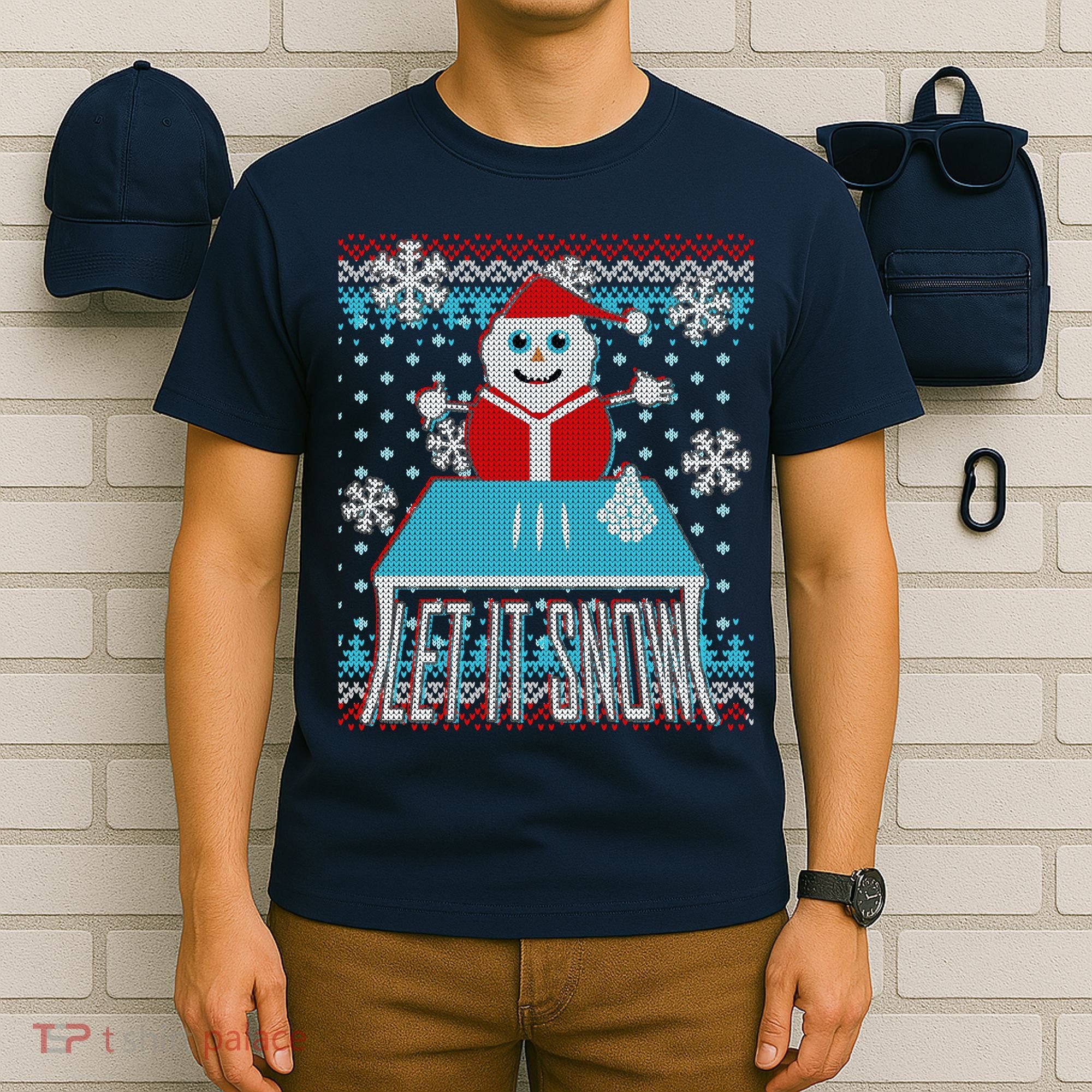 Ugly Christmas Sweater Let It Snow Santa Snowman T-Shirt