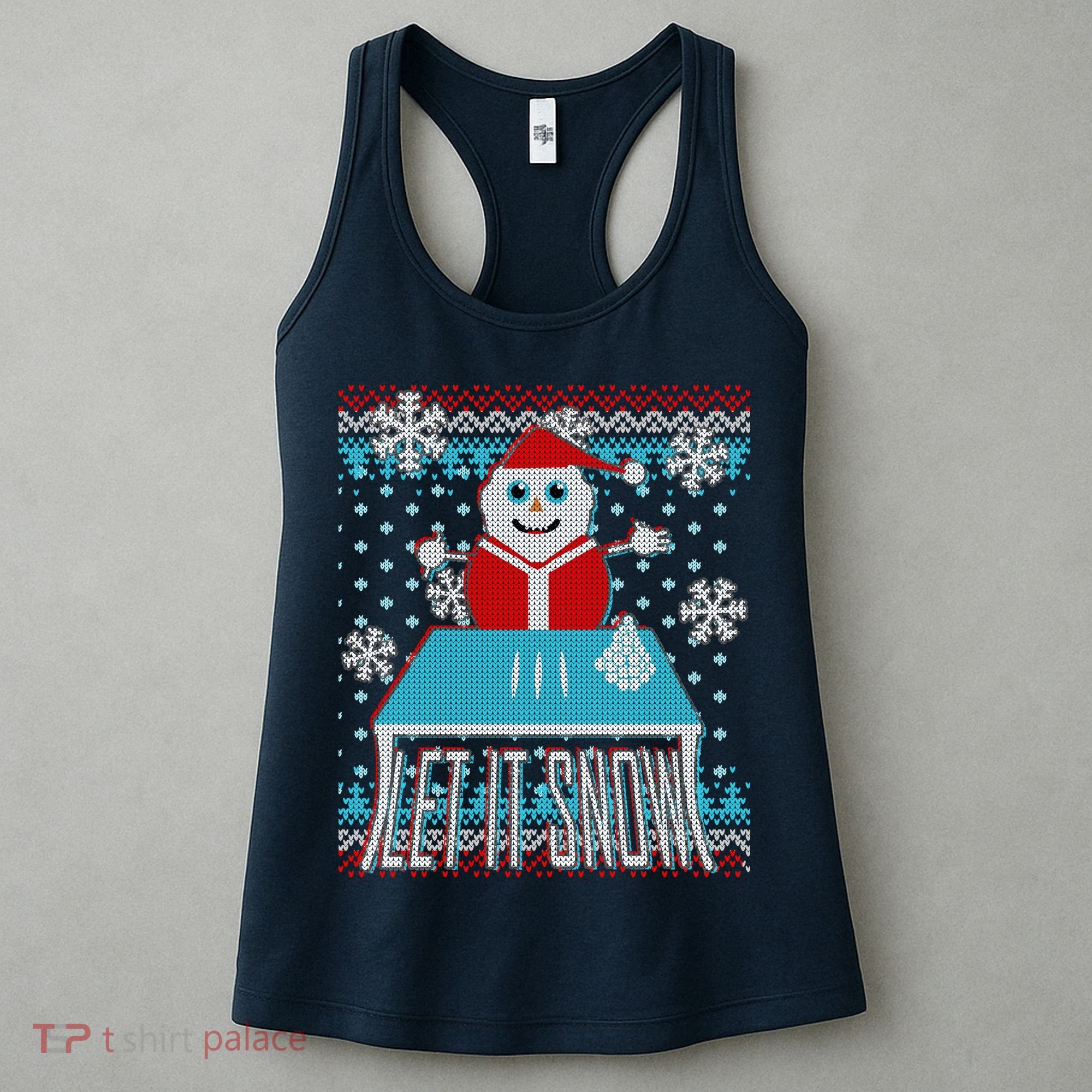 Ugly Christmas Sweater Let It Snow Santa Snowman Women's Tank Top