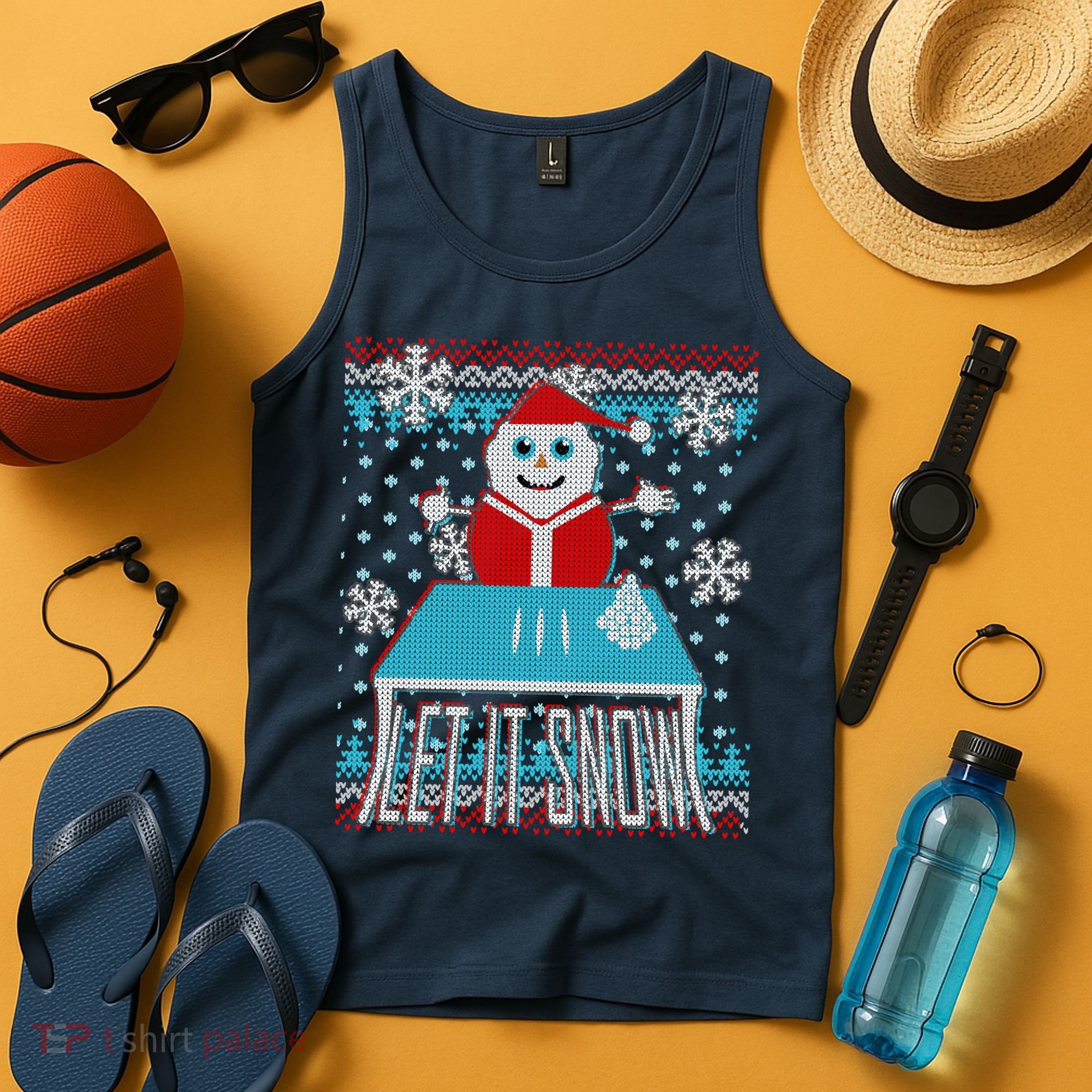 Ugly Christmas Sweater Let It Snow Santa Snowman Tank Top
