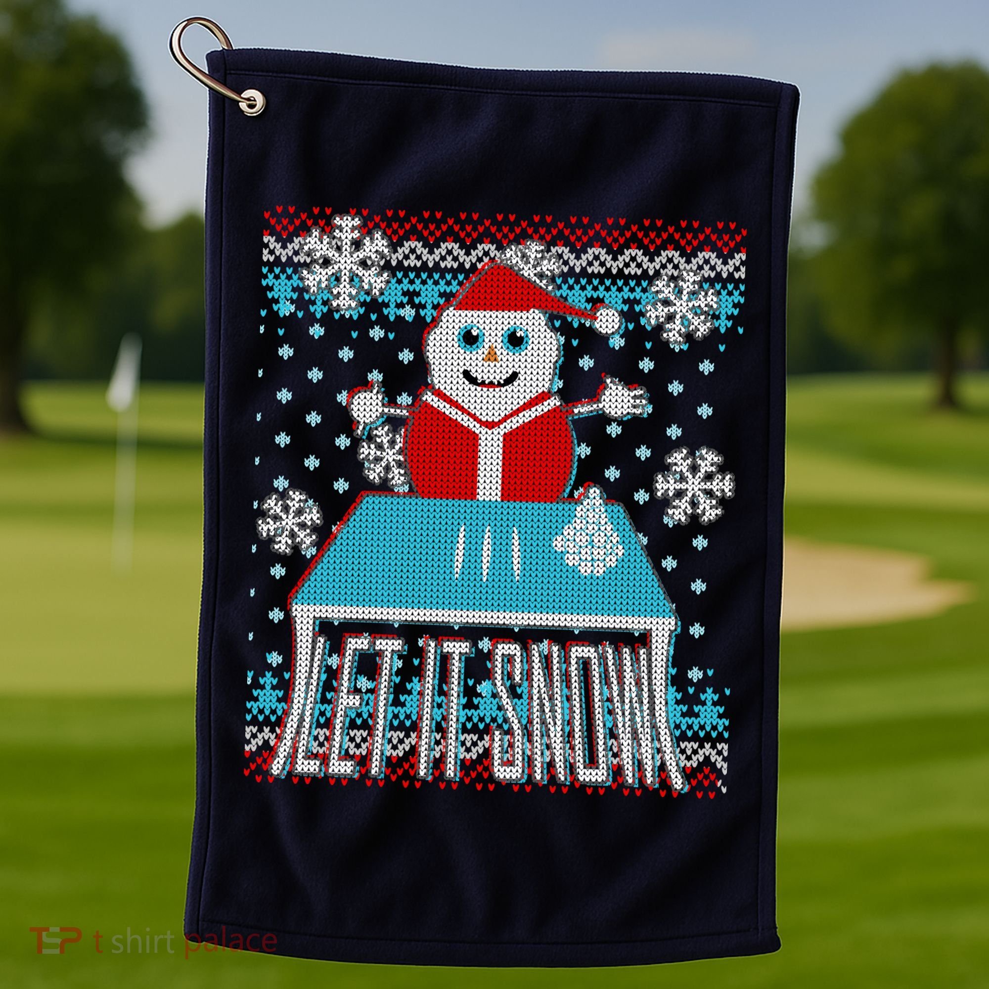 Ugly Christmas Sweater Let It Snow Santa Snowman Golf Towel