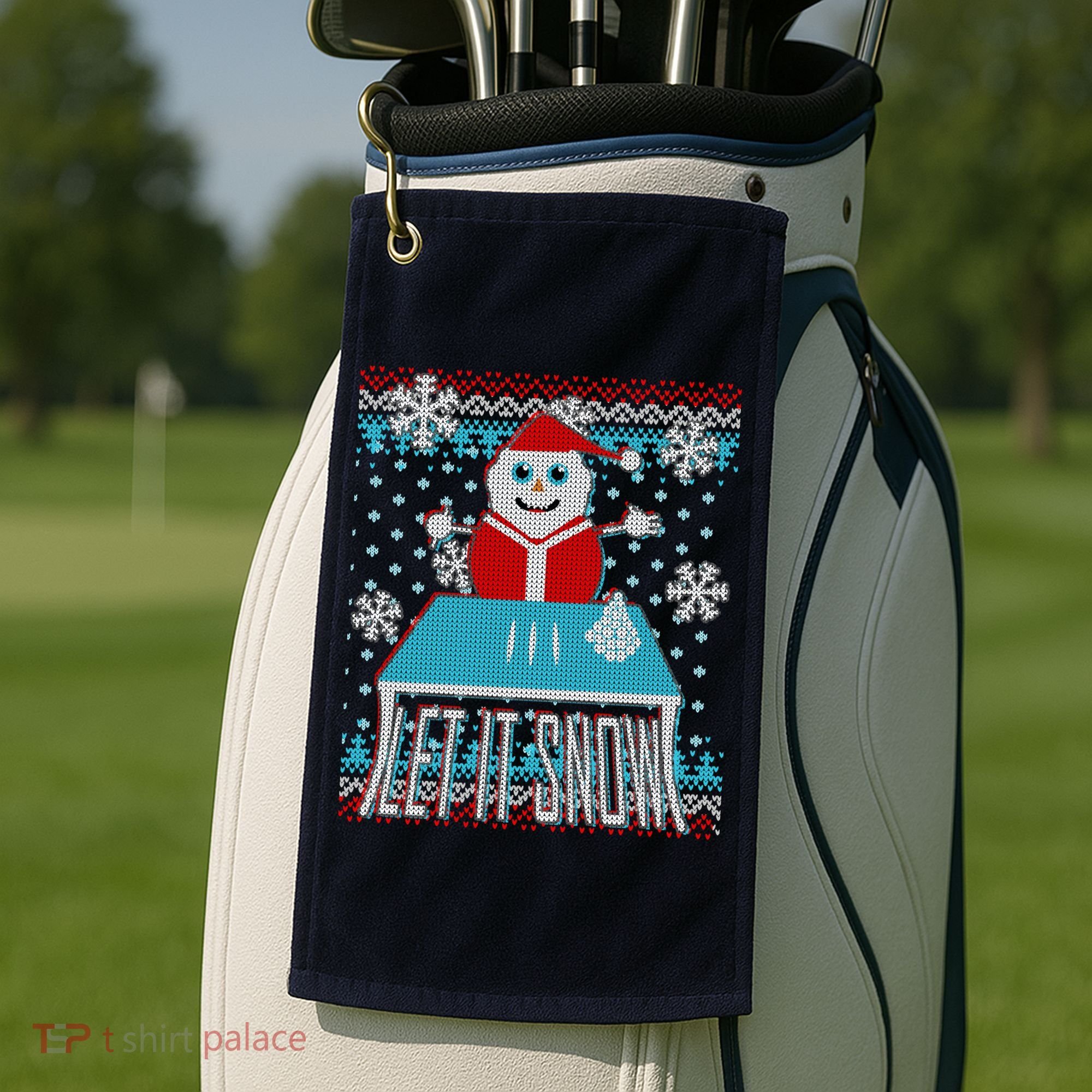 Ugly Christmas Sweater Let It Snow Santa Snowman Golf Towel