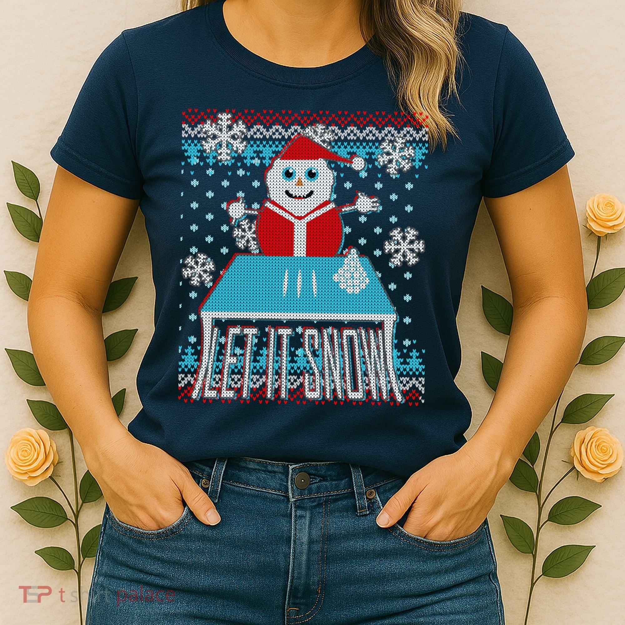 Ugly Christmas Sweater Let It Snow Santa Snowman Women's T-Shirt