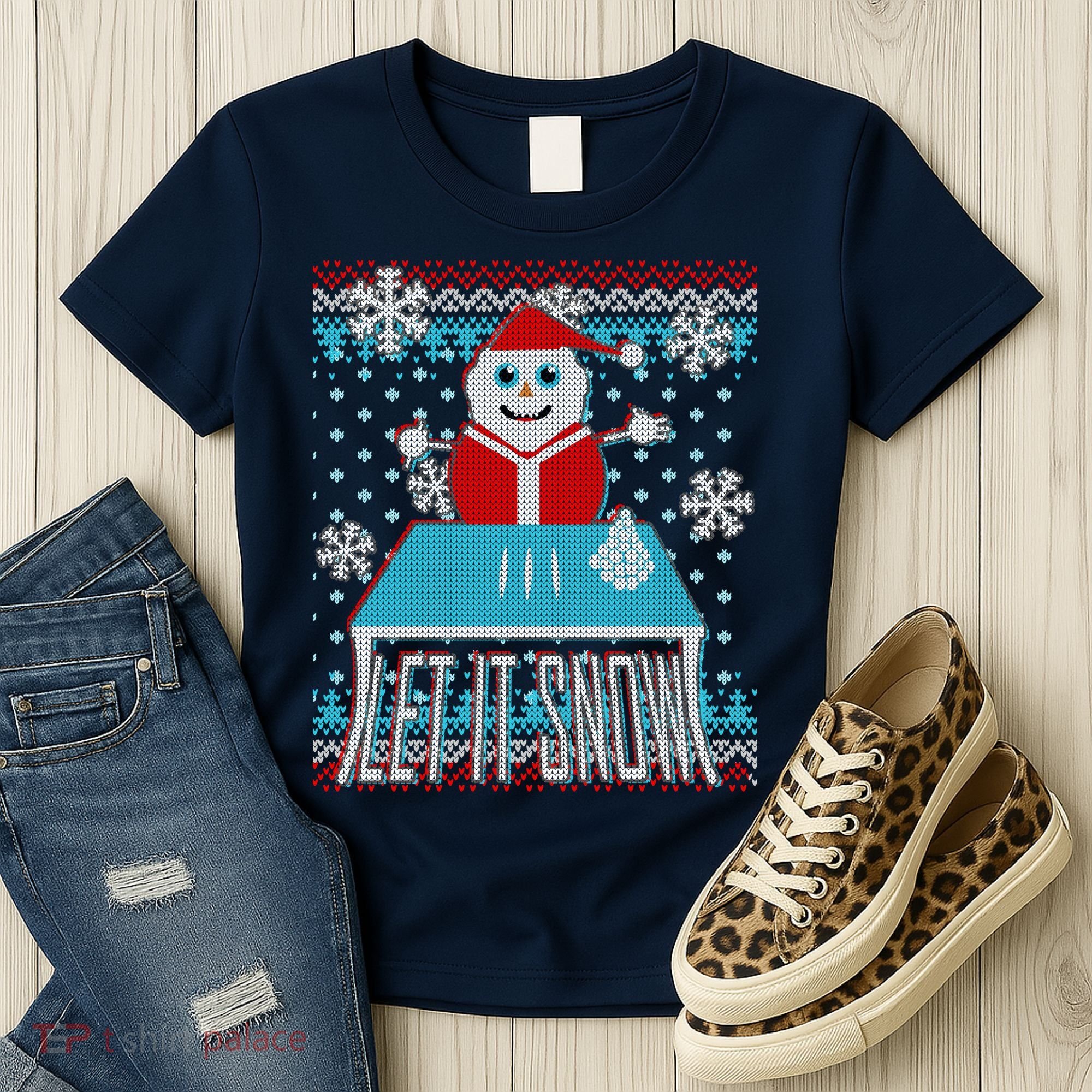 Ugly Christmas Sweater Let It Snow Santa Snowman Women's T-Shirt