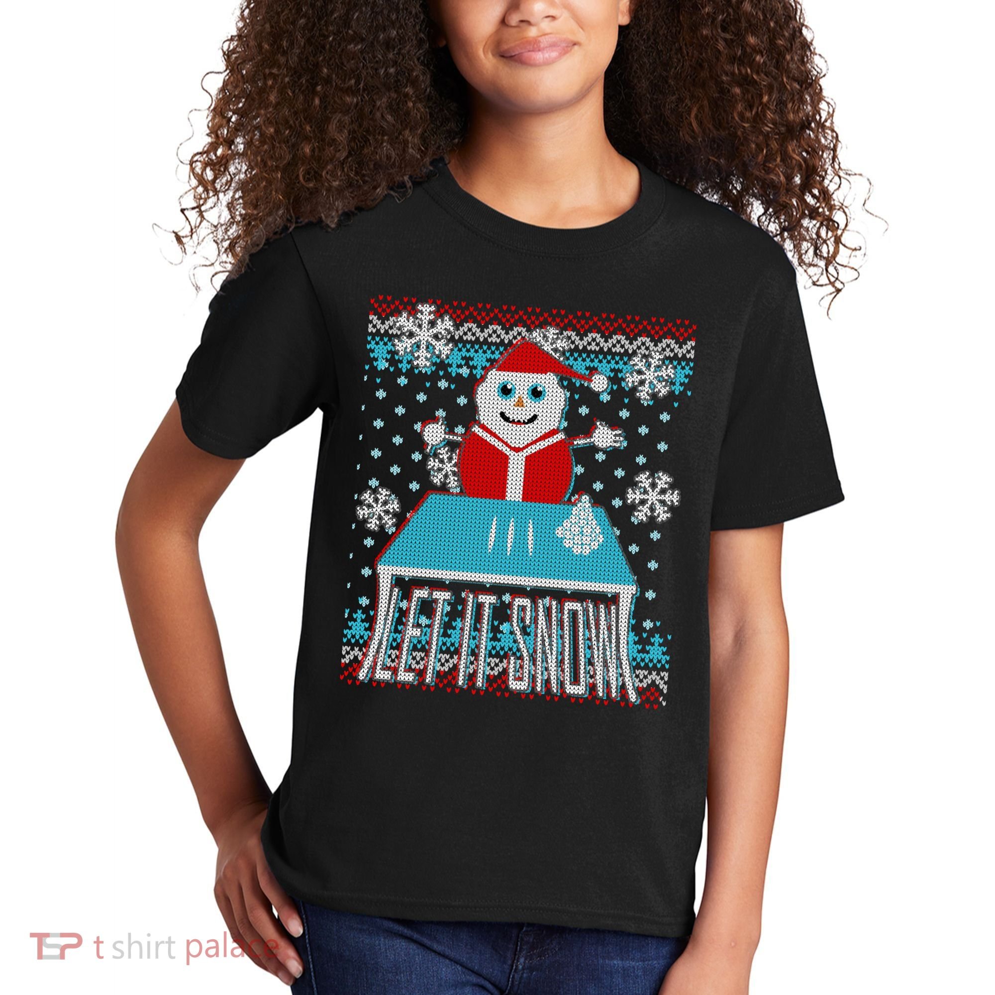 Ugly Christmas Sweater Let It Snow Santa Snowman Kids T-Shirt