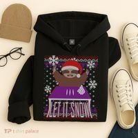 Ugly Christmas Sweater Let It Snow Sloth On Drugs Hoodie thumb 4