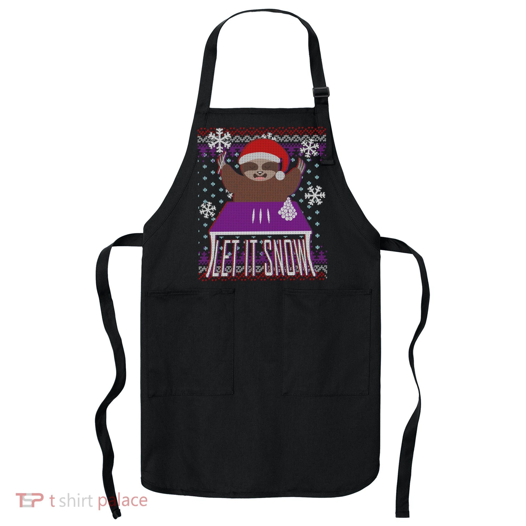 Ugly Christmas Sweater Let It Snow Sloth On Drugs Apron