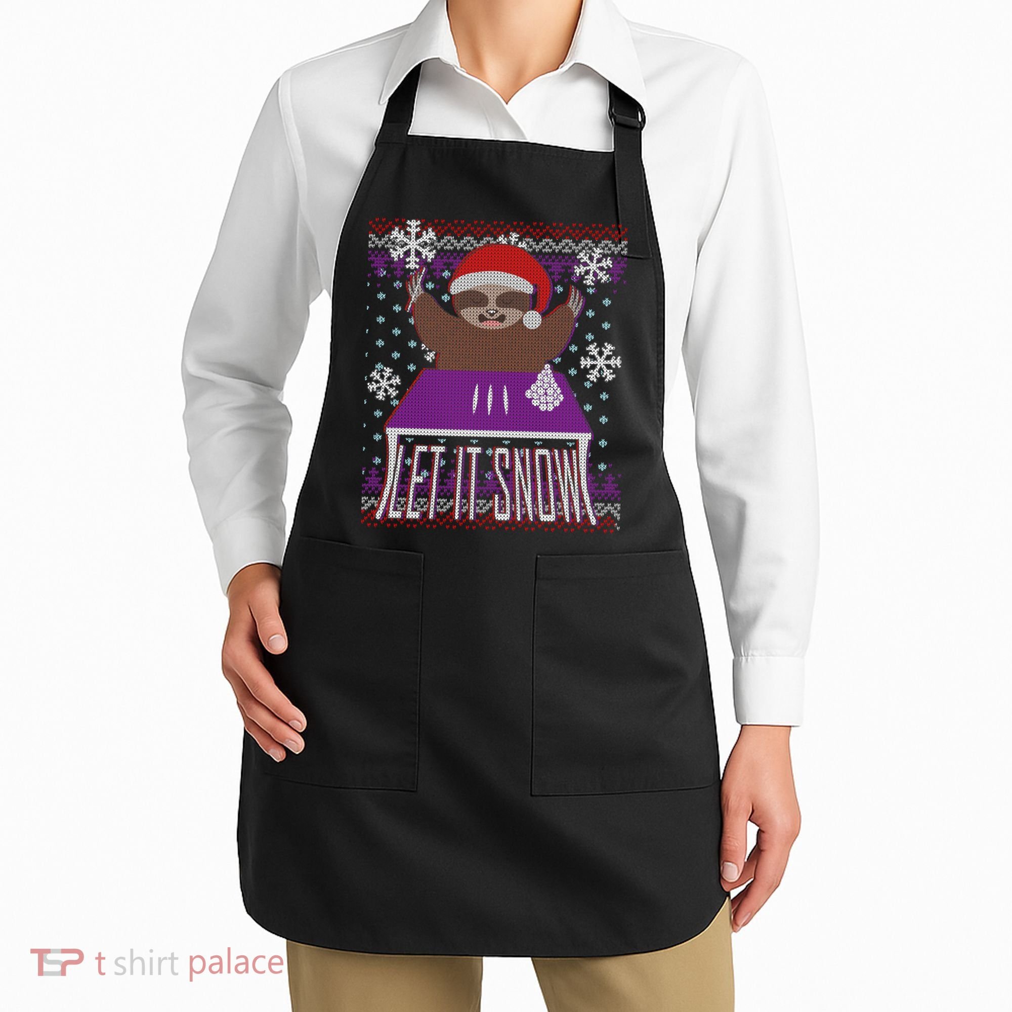 Ugly Christmas Sweater Let It Snow Sloth On Drugs Apron