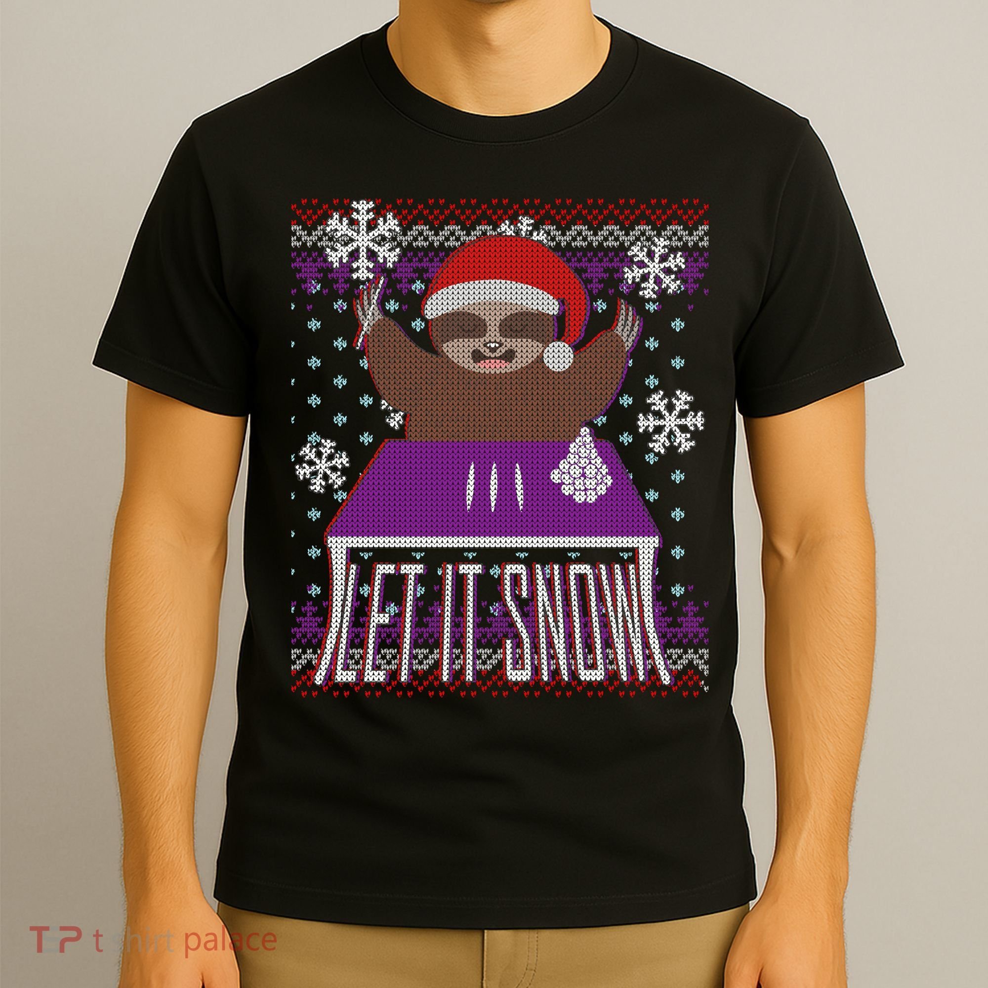 Ugly Christmas Sweater Let It Snow Sloth On Drugs T-Shirt
