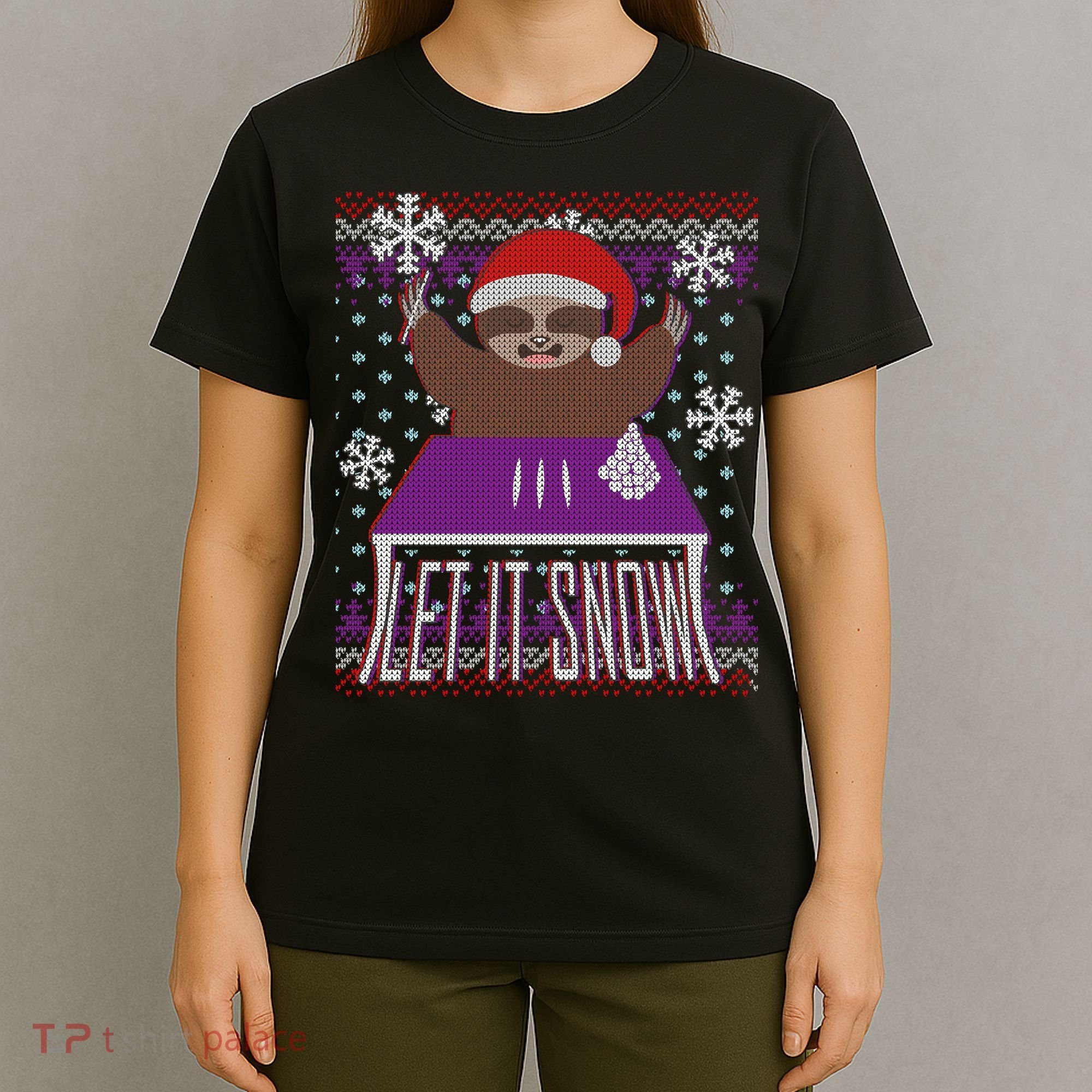 Ugly Christmas Sweater Let It Snow Sloth On Drugs T-Shirt