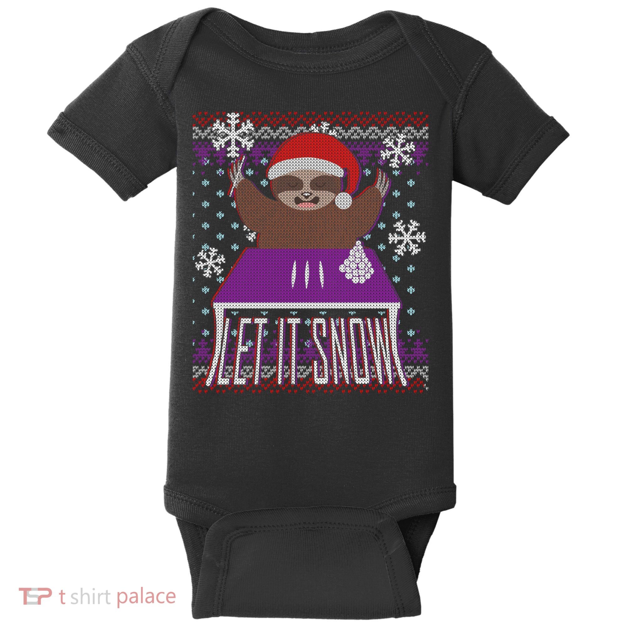 Ugly Christmas Sweater Let It Snow Sloth On Drugs Baby Bodysuit