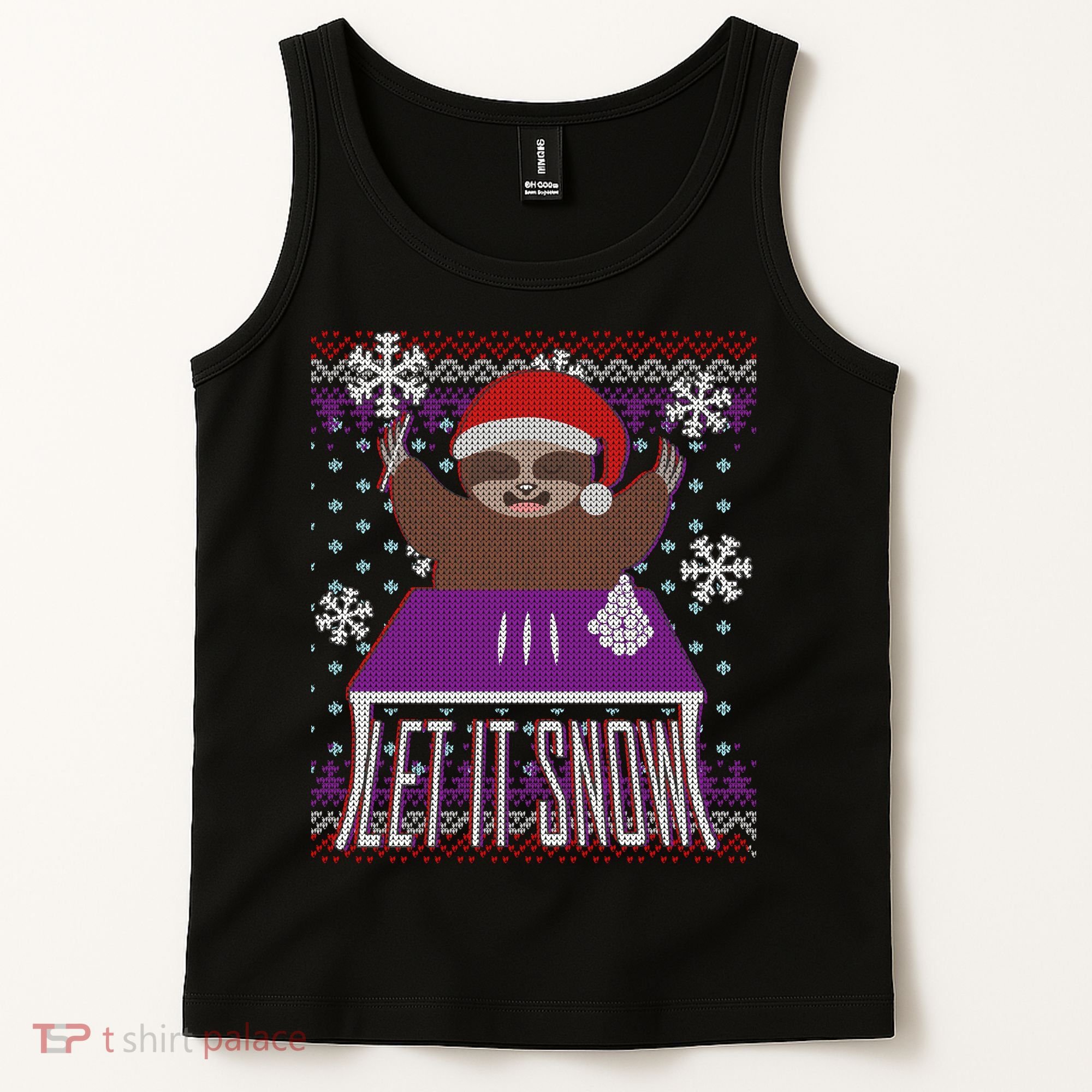 Ugly Christmas Sweater Let It Snow Sloth On Drugs Tank Top