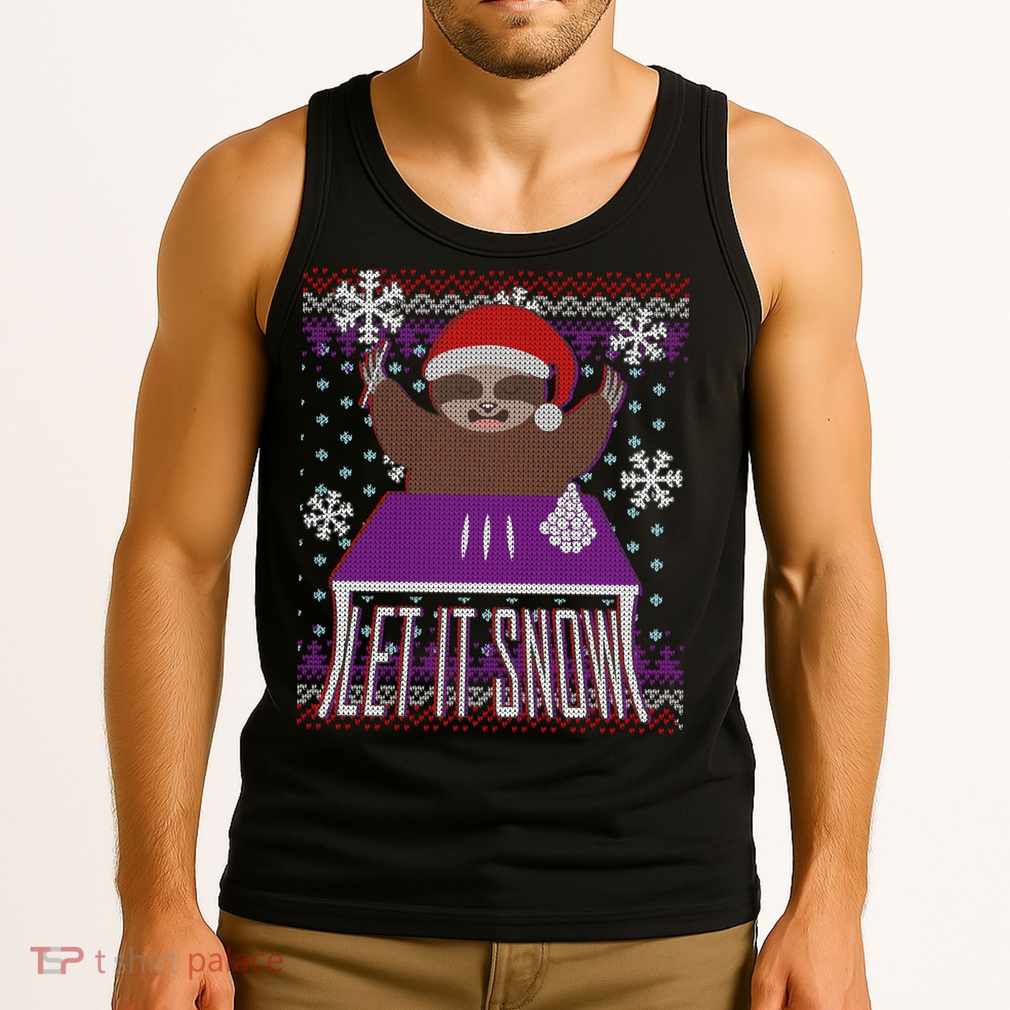 Ugly Christmas Sweater Let It Snow Sloth On Drugs Tank Top