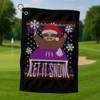 Ugly Christmas Sweater Let It Snow Sloth On Drugs Golf Towel thumb 1
