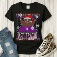 Ugly Christmas Sweater Let It Snow Sloth On Drugs Women's T-Shirt thumb 3