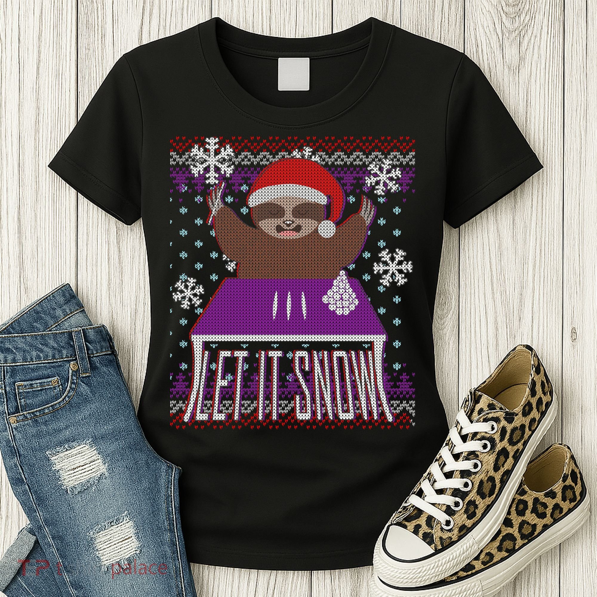 Ugly Christmas Sweater Let It Snow Sloth On Drugs Women's T-Shirt