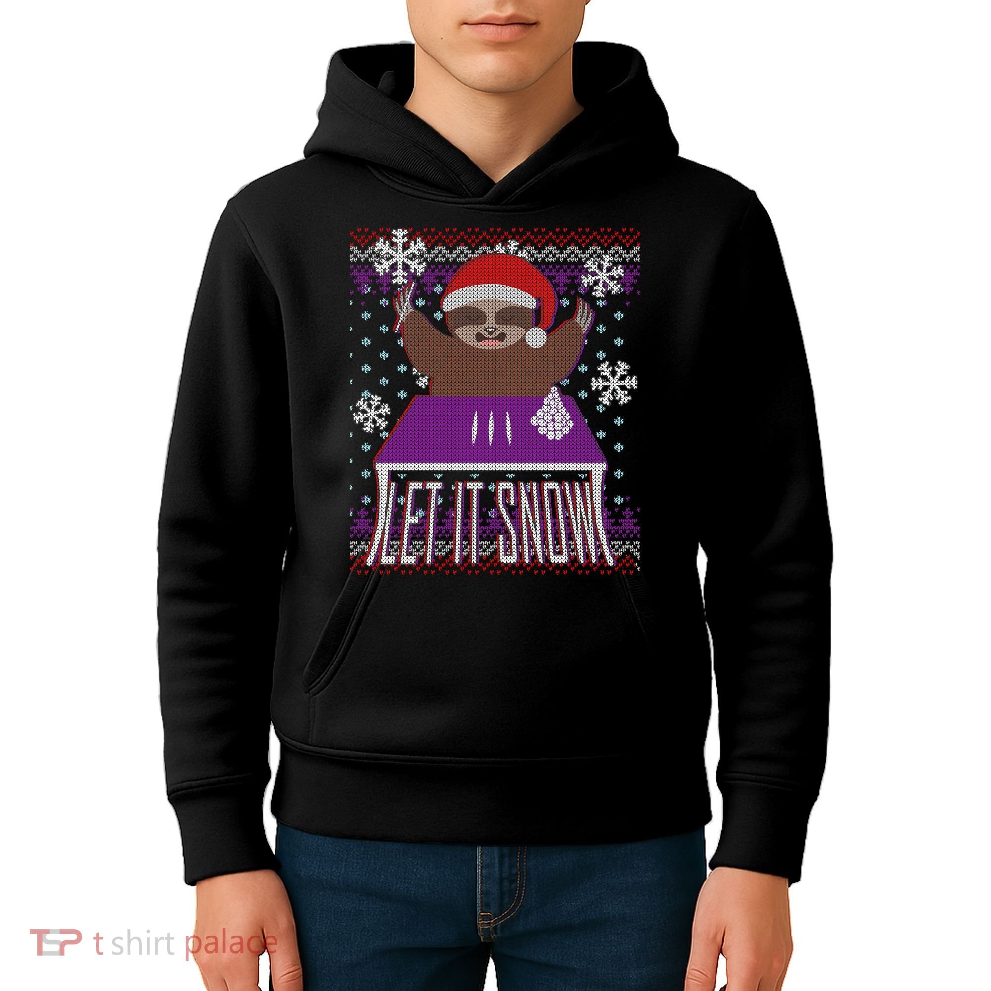 Ugly Christmas Sweater Let It Snow Sloth On Drugs Kids Hoodie