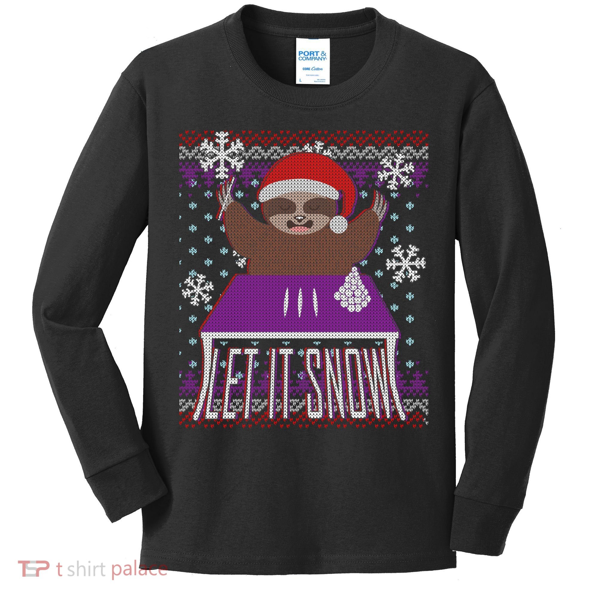 Ugly Christmas Sweater Let It Snow Sloth On Drugs Kids Long Sleeve Shirt