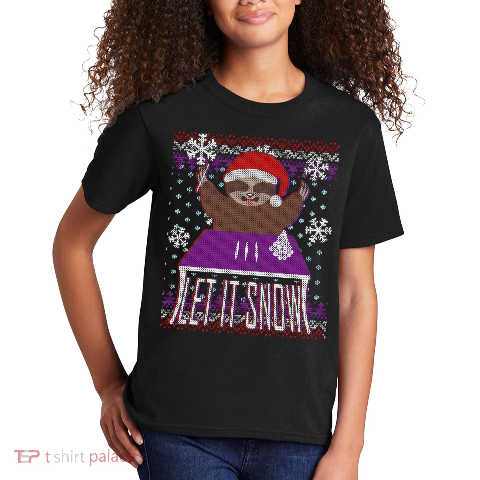 Ugly Christmas Sweater Let It Snow Sloth On Drugs Kids T-Shirt