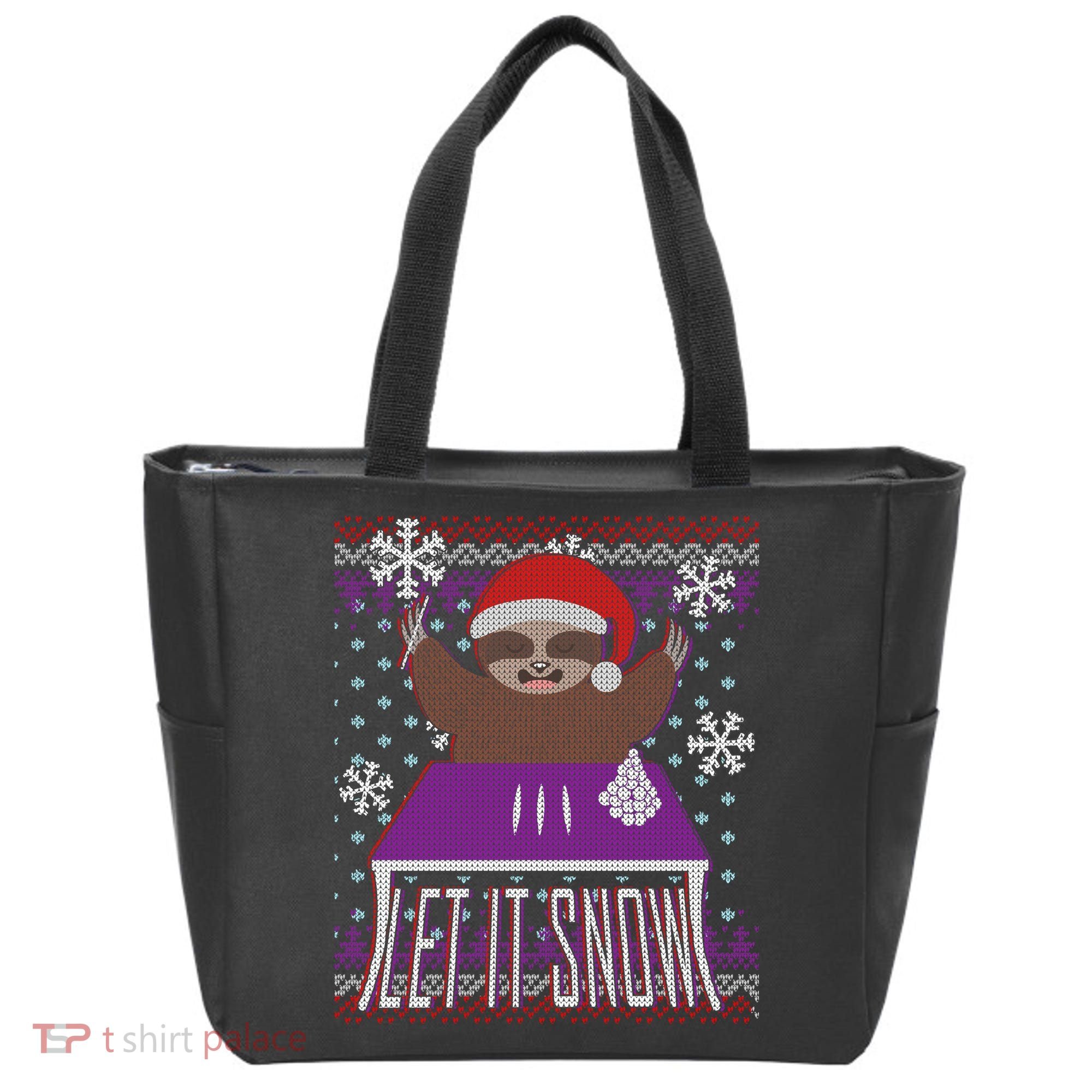 Ugly Christmas Sweater Let It Snow Sloth On Drugs Tote Bag