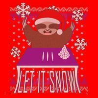 Ugly Christmas Sweater Let It Snow Sloth On Drugs Santa Hat thumb 1