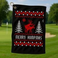 Ugly Christmas Sweater Merry Humpmas Reindeer Golf Towel thumb 1
