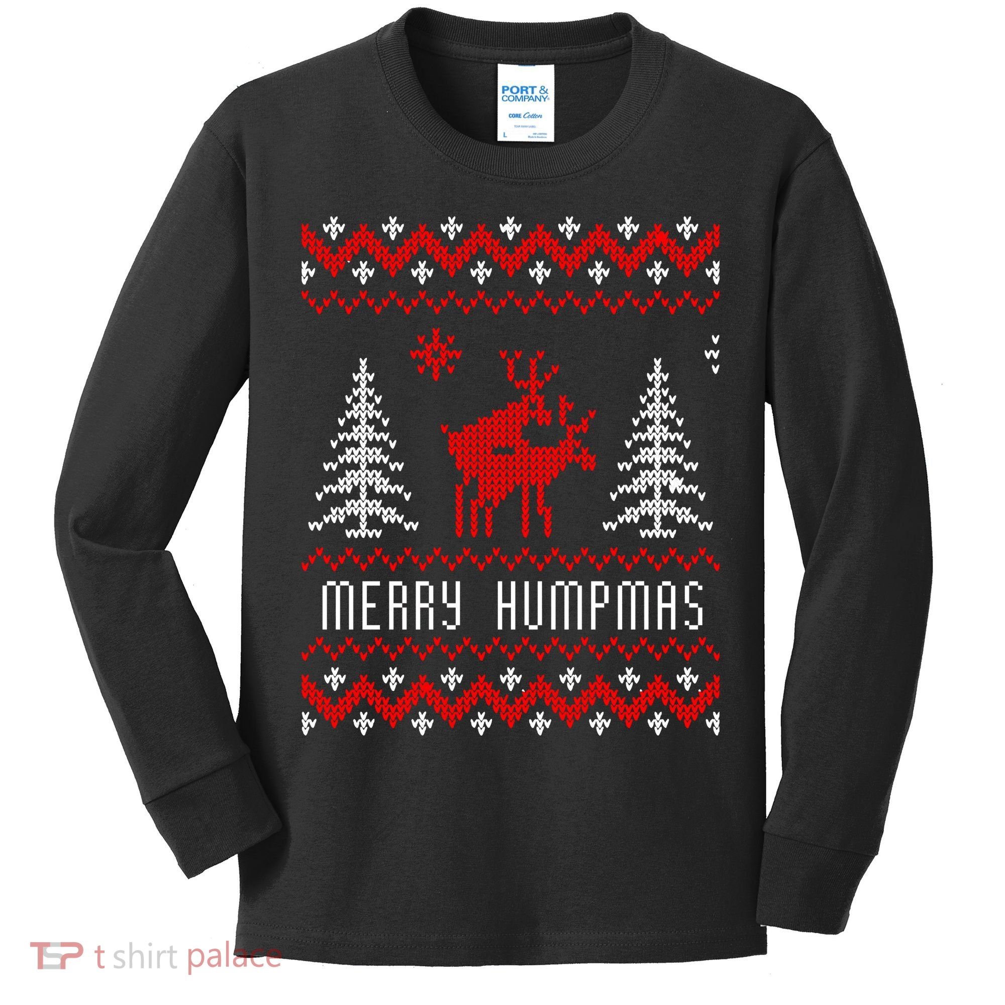 Ugly Christmas Sweater Merry Humpmas Reindeer Kids Long Sleeve Shirt