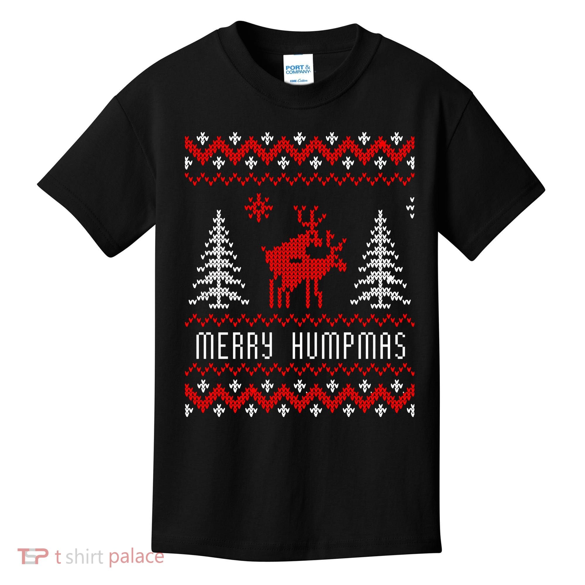Ugly Christmas Sweater Merry Humpmas Reindeer Kids T-Shirt
