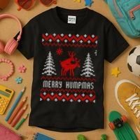 Ugly Christmas Sweater Merry Humpmas Reindeer Kids T-Shirt thumb 3