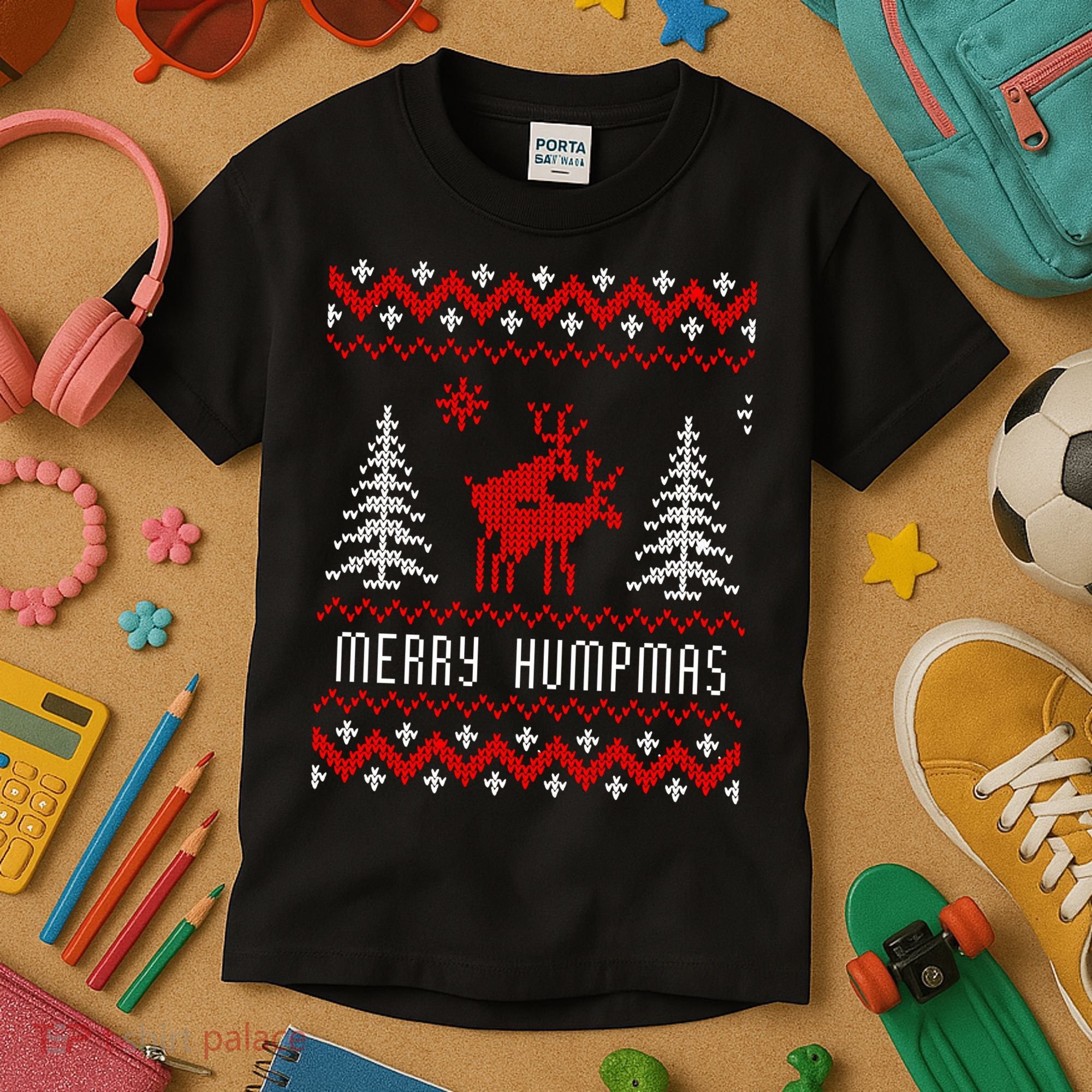 Ugly Christmas Sweater Merry Humpmas Reindeer Kids T-Shirt