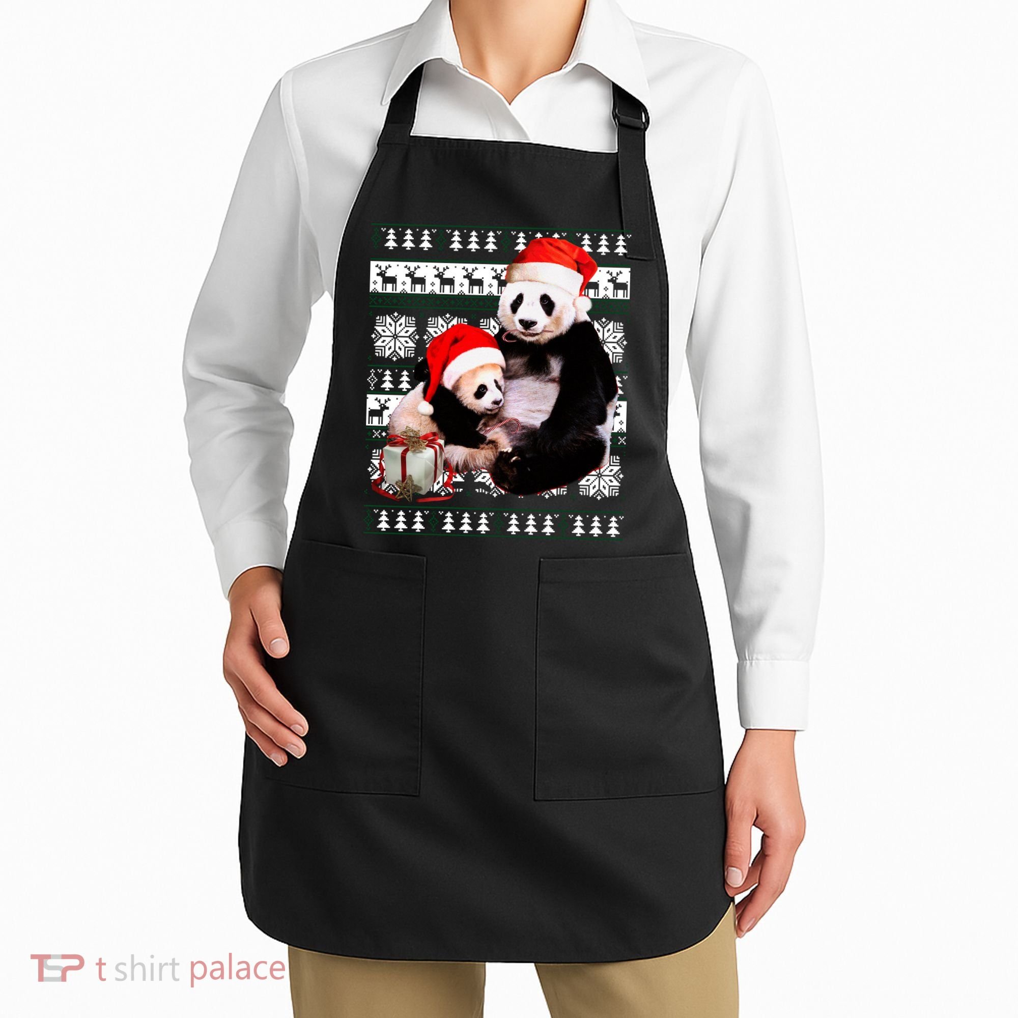 Ugly Christmas Sweater Panda Bears Apron
