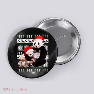 Ugly Christmas Sweater Panda Bears Button