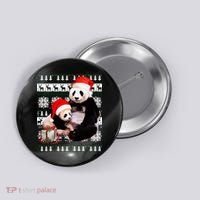 Ugly Christmas Sweater Panda Bears Button thumb 0