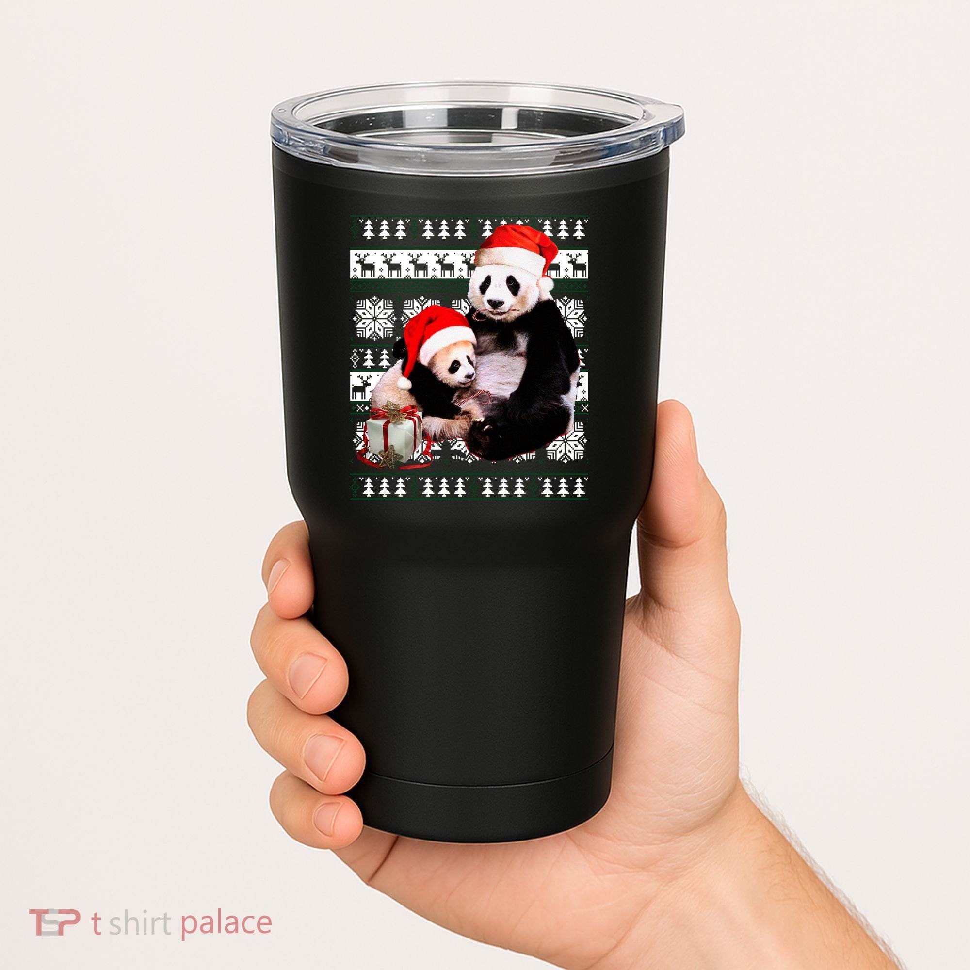 Ugly Christmas Sweater Panda Bears Tumbler